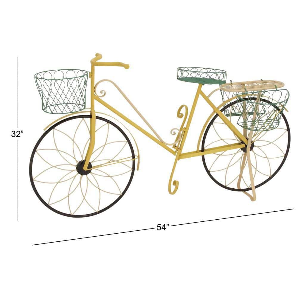 Yellow Iron Bicycle Plant Stand with Baskets and Saddle Bags
