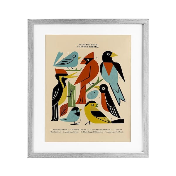 Backyard Birds Midcentury Modern by Renea L. Thull Gray Framed Animal Graphic Art Print 16 in. x 13 in.