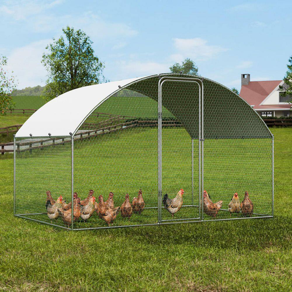 Large Silver Metal Chicken Coop with Waterproof Cover