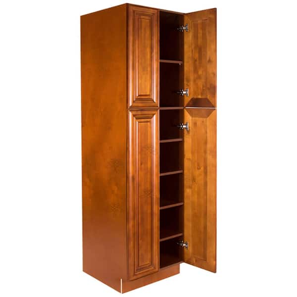 Lifeart Cabinetry Cambridge Assembled 30 in. x 84 in. x 24 in. Tall Pantry with 4 Doors in Chestnut