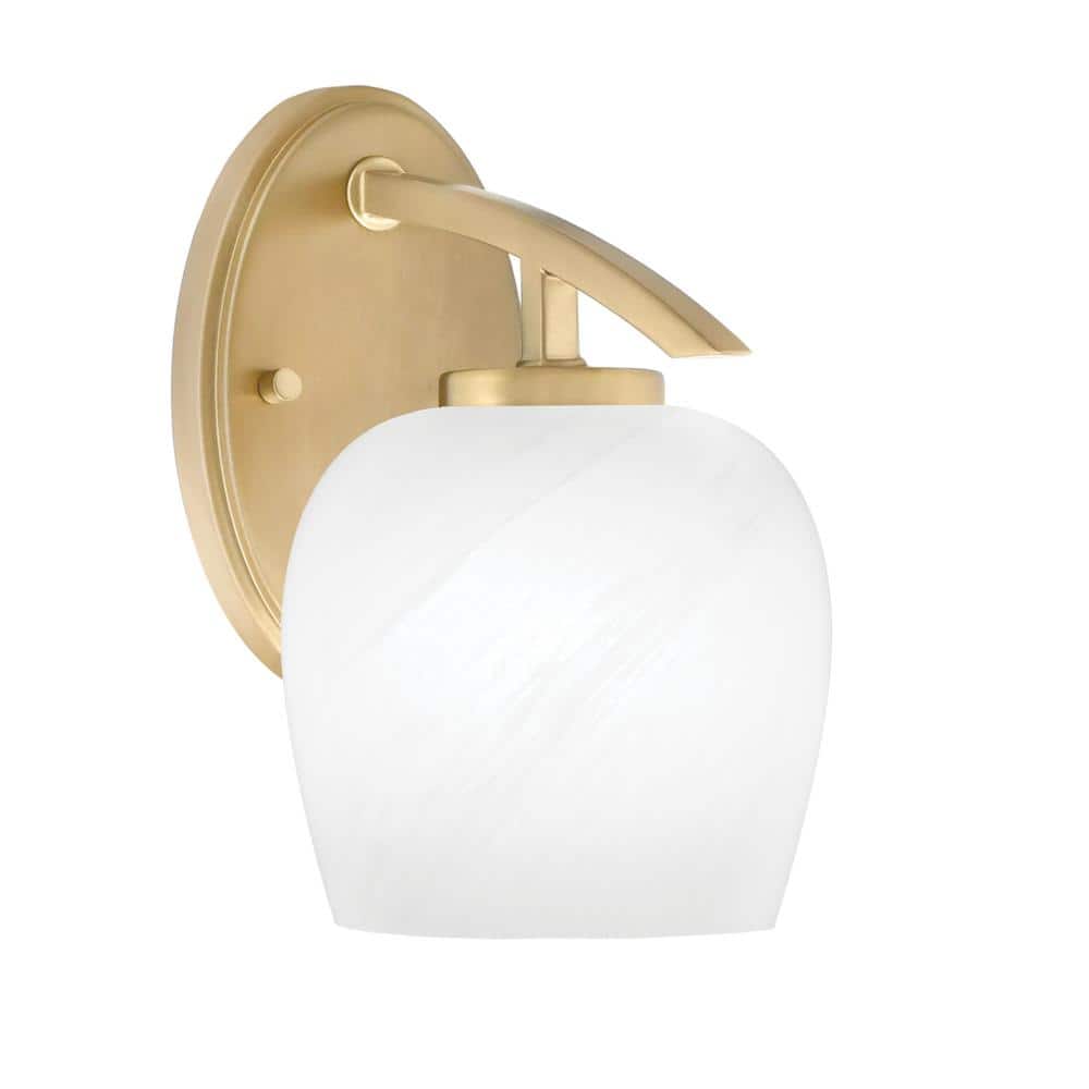 Siena 6 in. 1-Light New Age Brass Sconce with 6 in. White Marble Glass Shad