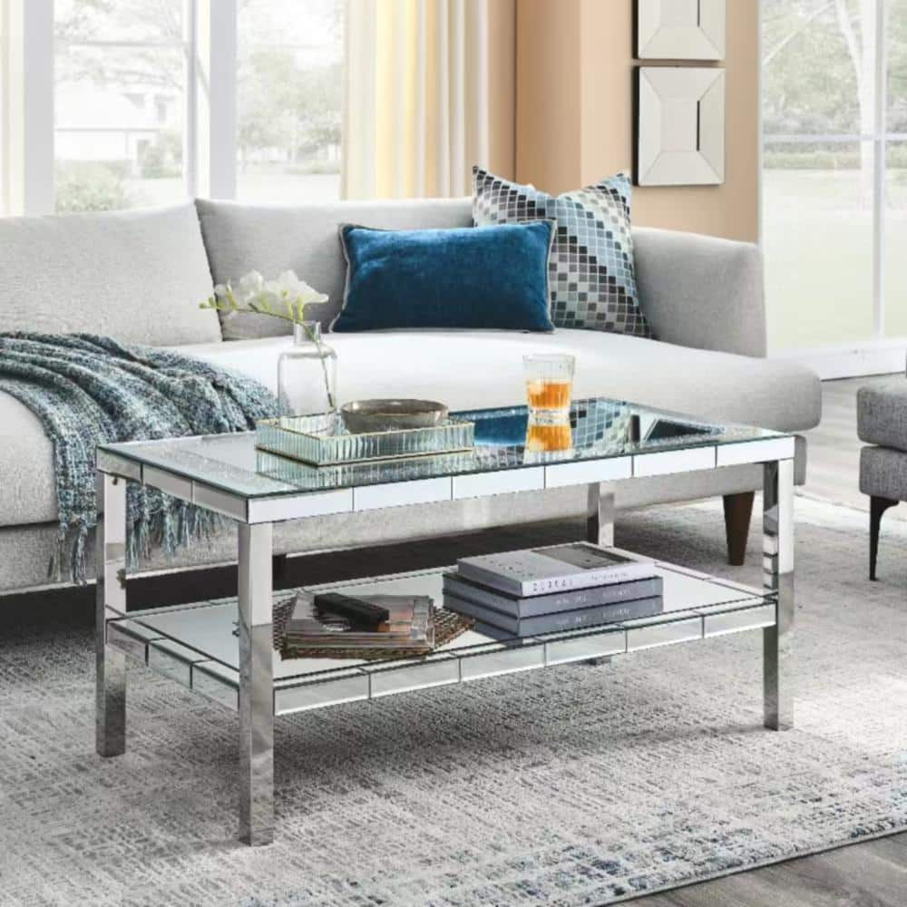 39.5 in. x 19.5 in. x 19.5 in. 2-Layer Crystal Mirror Steel Frame Coffee Table for Office, Shop, Living Room, Bedroom price history on PriceWatchPro