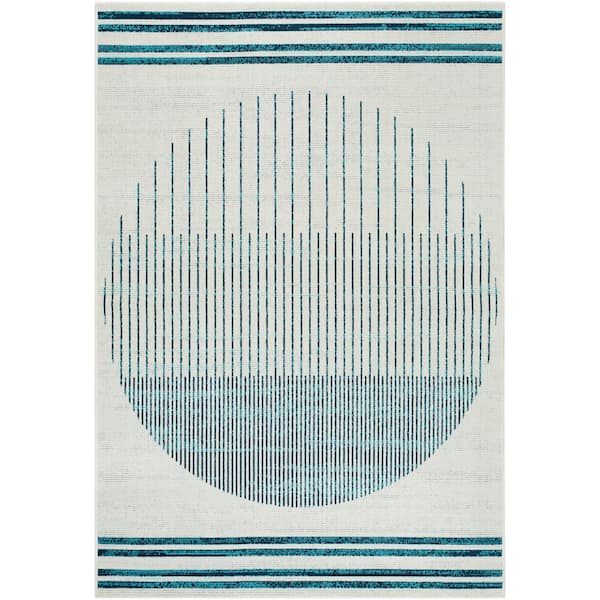 Alfresco Blue/Brown Abstract 7 ft. x 11 ft. Indoor/Outdoor Area Rug