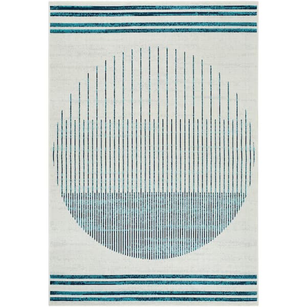 Livabliss Alfresco Blue/Brown Abstract 7 ft. x 11 ft. Indoor/Outdoor Area Rug