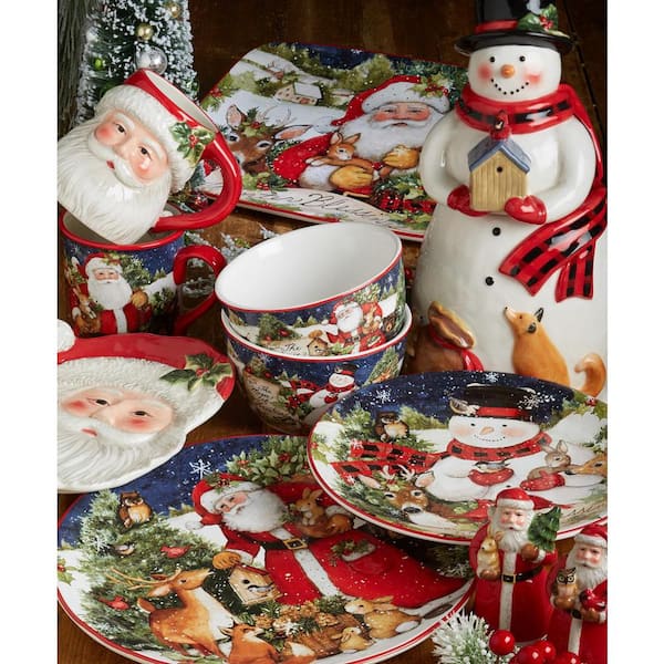 SULLIVANS 12 oz. Christmas Holiday Stoneware Mug - Set of 4; Red