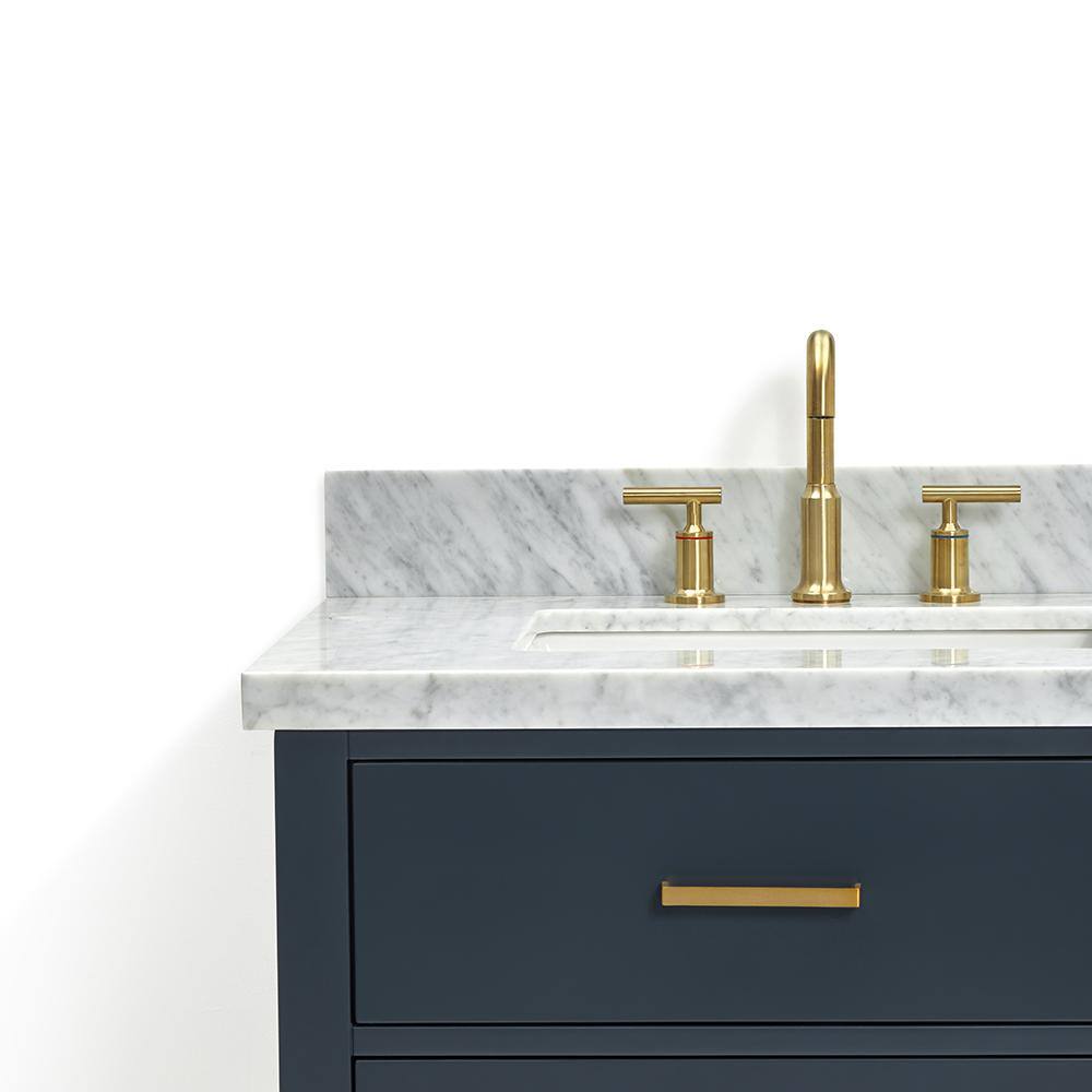 Midnight Blue Wall-Mount Double Vanity with Carrara Marble Top