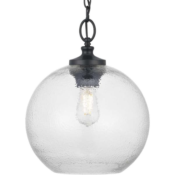 Progress Lighting Evansway 1-light Matte Black Pendant with Clear Hammered Glass Shade