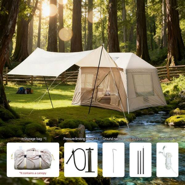 TEINIE 9 ft x 7 ft Beige Inflatable Camping Tent Glamping Tents