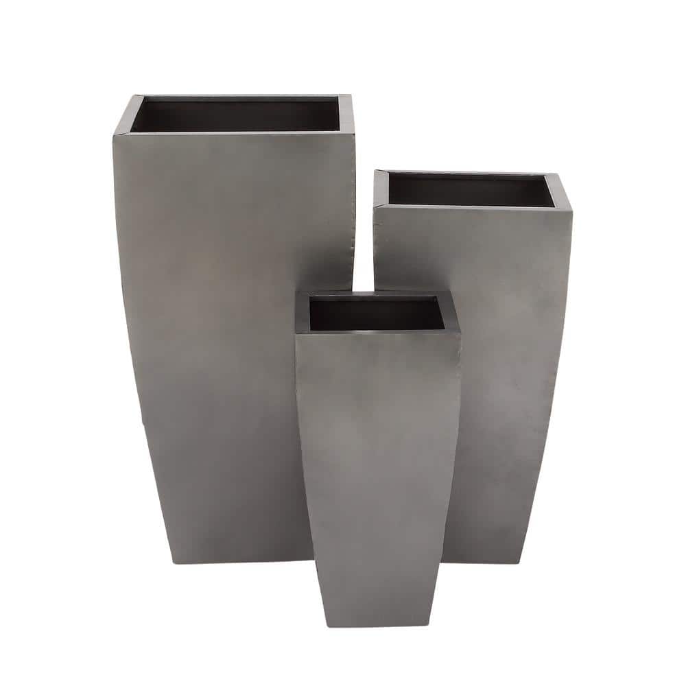 Gray Metal Indoor Outdoor Tapered Planters Set of 3
