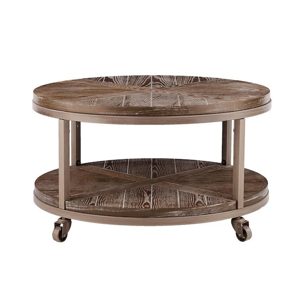 Brand 110 x 60 x 44cm Glass Top/Wild Oak  Alkove Hayes Rounded Edge 1-Shelf Solid Wood Coffee Table with Wheels