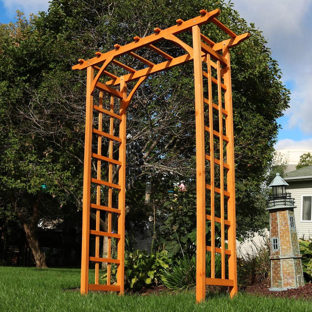 Sunnydaze 78.5" Brown Wooden Garden Arbor with Trellis Sides