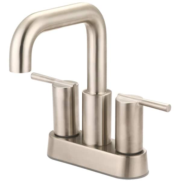 Olympia Faucets L-7533-BN Double Handle 4 in. Centerset Rigid 90° Spout Bathroom Faucet Drain Kit Included in PVD Brushed Nickel