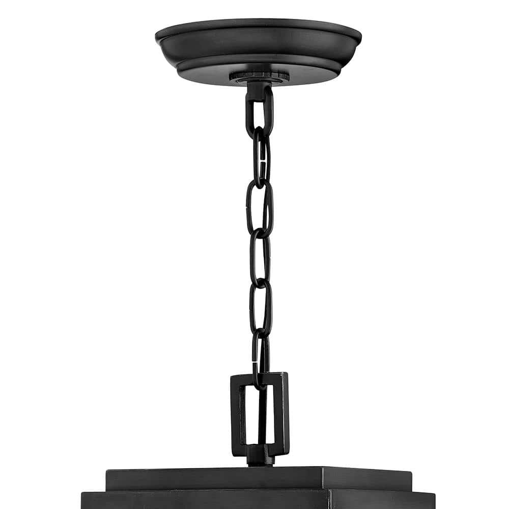 Sleek Transitional Black Seedy Glass Outdoor Pendant
