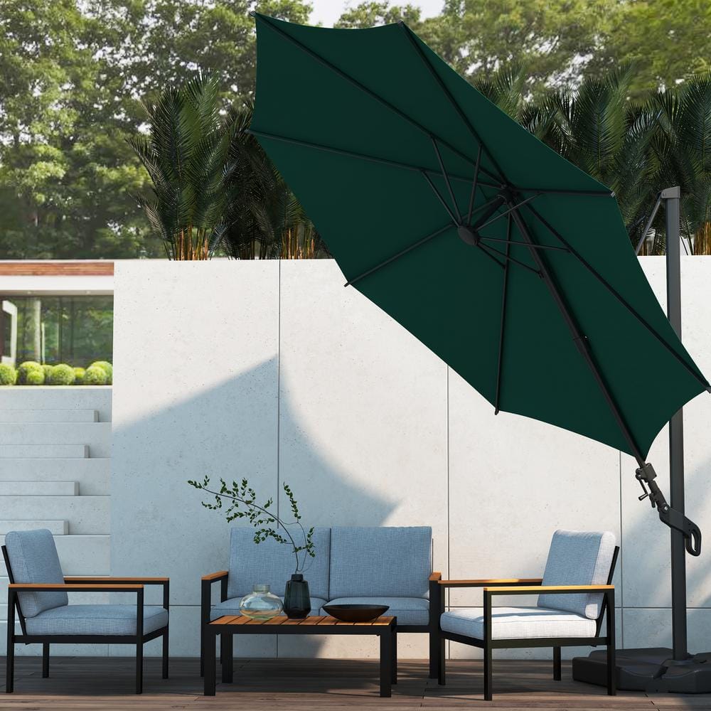 10ft Dark Green Aluminum Cantilever Patio Umbrella