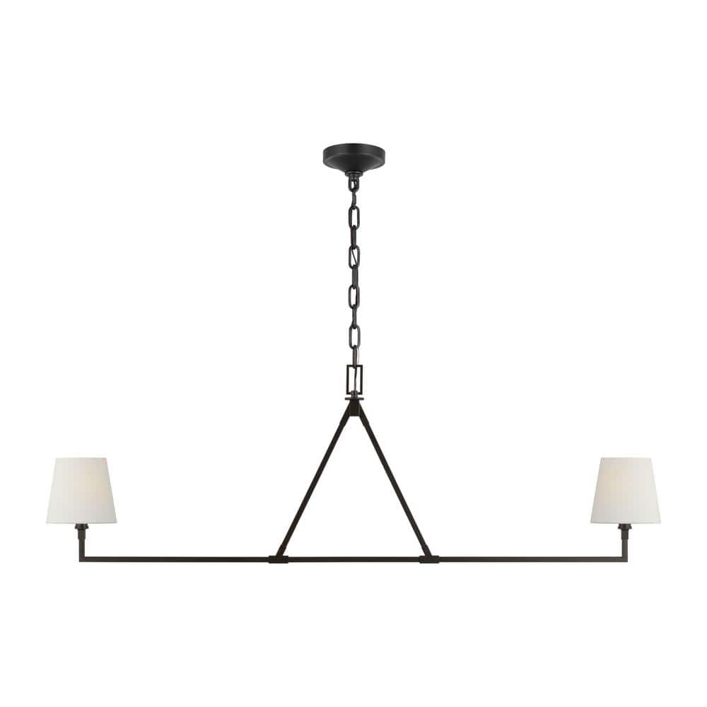 Perth Aged Iron 2-Light Chandelier with White Linen Shades