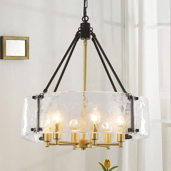 ADSENSTY 6-Light Black and Gold Chandelier Hanging Pendant Light for Dining Room or Kitchen