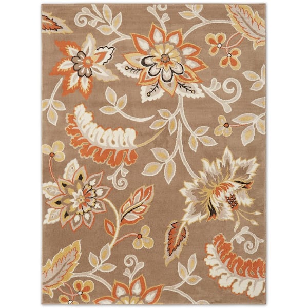 Tremont Teaneck Taupe/Pink 6 ft. x 9 ft. Floral Area Rug