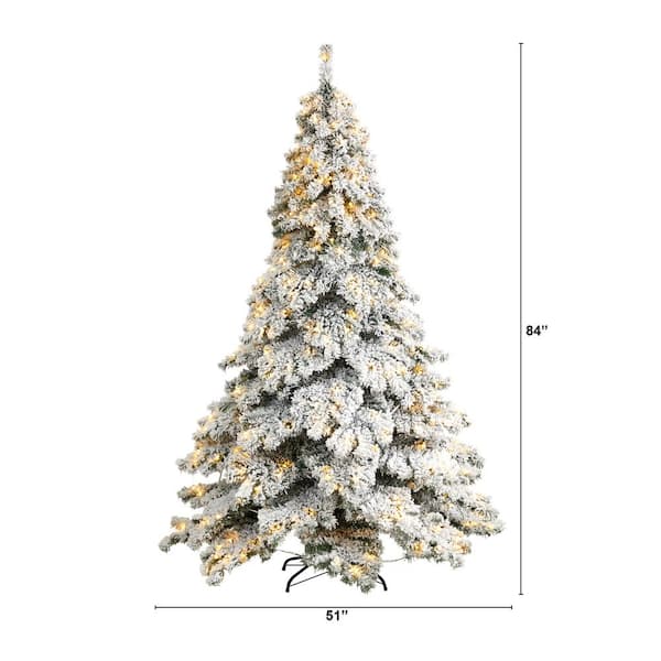 Nearly Natural 7 ft. Pre-Lit Flocked Austria Fir Artificial