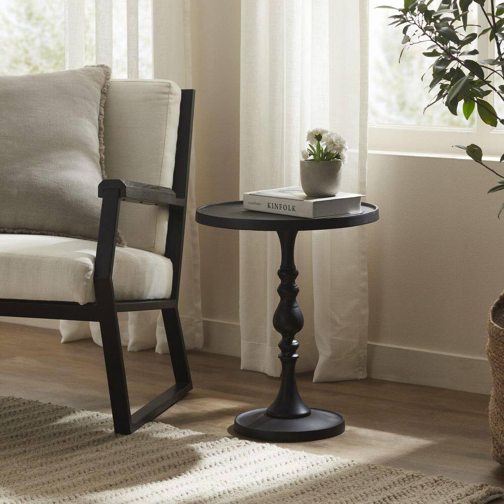18 in. W Black Finish Round Shape Wood Frame End Table