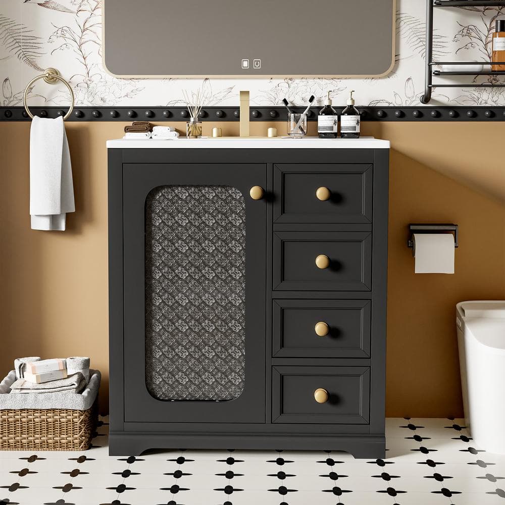 30 in. W x 18 in. D x 34.06 in. H Black Bathroom Vanity Freestanding Adjust