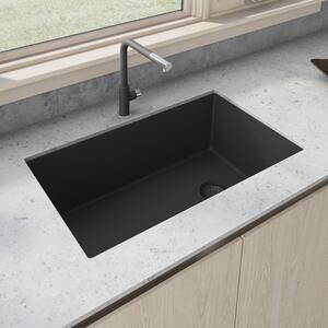 32 in. Single Bowl Undermount Granite Composite Kitchen Sink in Midnight Black