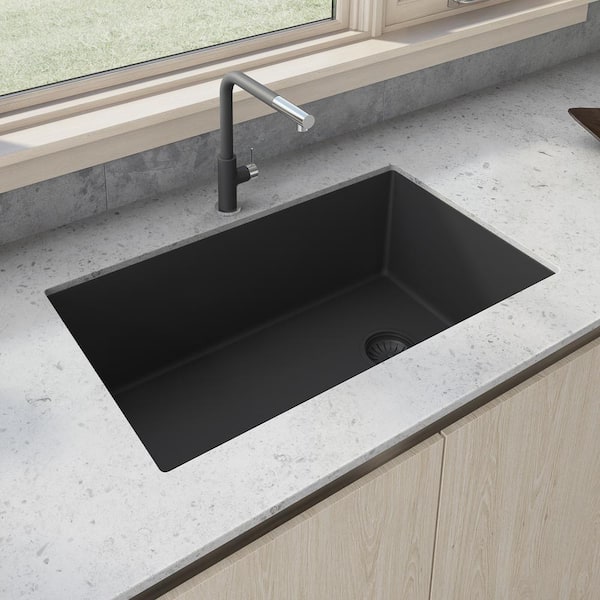 Black Granite Composite Kitchen Sink Things In The Kitchen   Midnight Black Ruvati Undermount Kitchen Sinks Rvg2033bk 64 600 