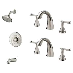 Chatfield Single-Handle 3-Spray Tub and Shower Faucet and Two 8 in. Widespread Bathroom Faucet Set in Brushed Nickel