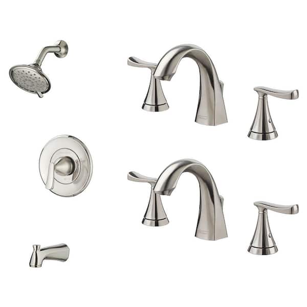 American Standard Chatfield Single-Handle 3-Spray Tub and Shower Faucet and Two 8 in. Widespread Bathroom Faucet Set in Brushed Nickel