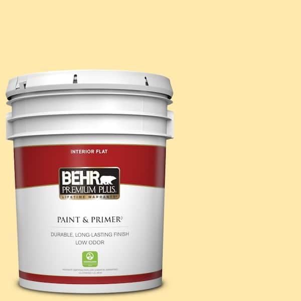 BEHR PREMIUM PLUS 5 gal. #P290-2 Sweet as Honey Flat Low Odor Interior Paint & Primer