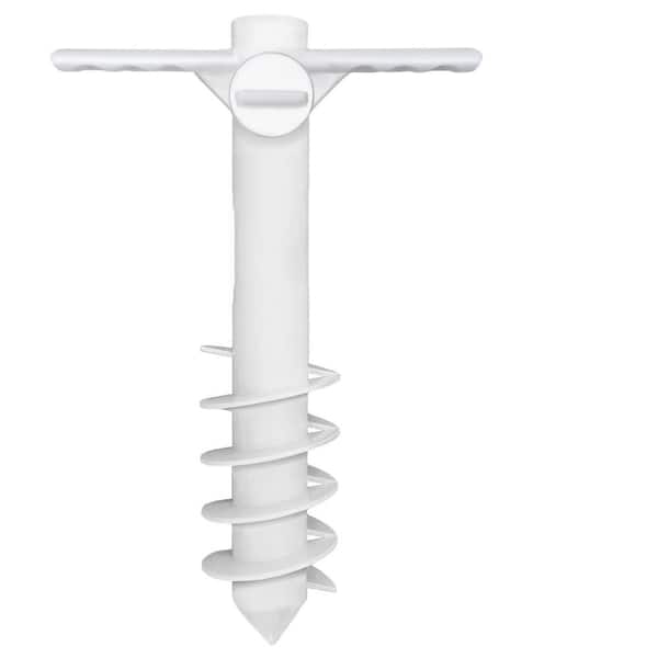 HeavyDuty Plastic Anchor Patio Umbrella Base 6. 89in. Universal One Size Fit Most of Umbrella White with 5 Spiral Screw