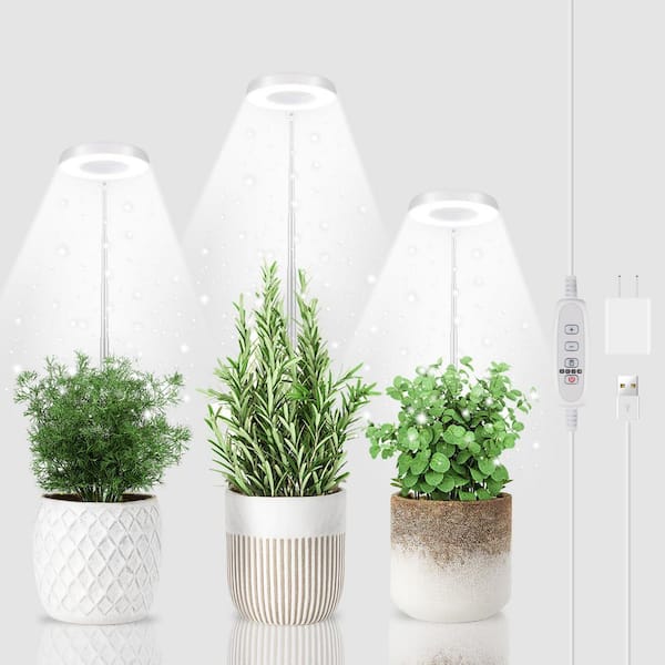 White Halo Grow Light 48W Full Spectrum 6000K LED with Adjustable Height, Dimmable and Timer for Indoor Plants, 3 Pack