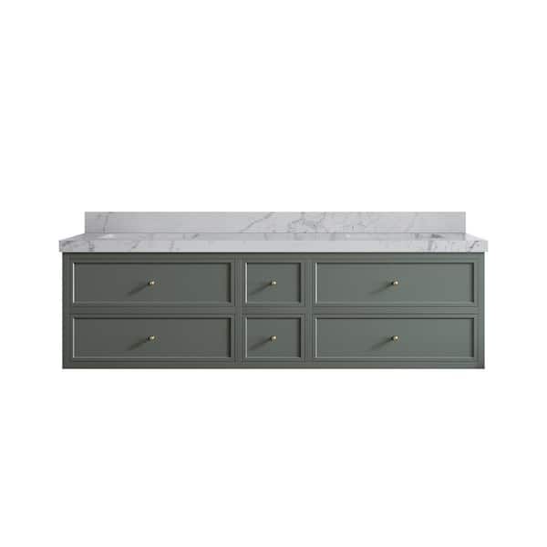 Willow Collections Roswell 72 in. W x 22 in. D x 36 in. H Double Sink Bath Vanity in Pewter Green with 2 in. Venatino qt. Top