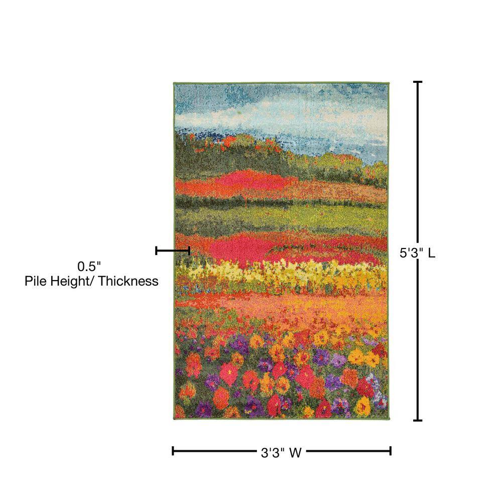 Varicolored Floral Field 3'3" x 5'3" Synthetic Indoor Area Rug