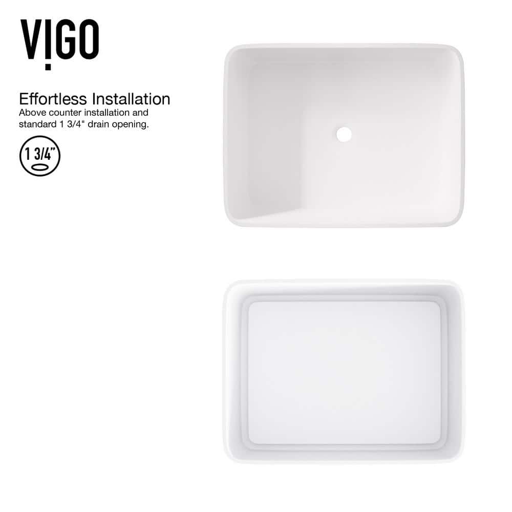 18" White Stone Rectangular Vessel Sink with Matte Black Faucet