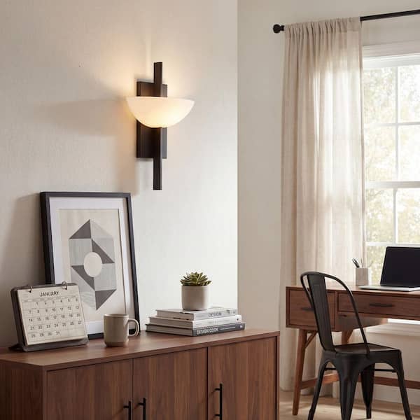 Fallon 10 in. W x 15 in. H 1-Light Matte Black Wall Sconce with White Opal Glass Shade