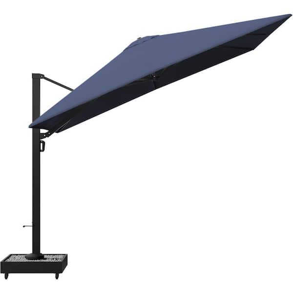 12 ft. Aluminum 360° Rotation Square Cantilever Patio Umbrella with Base in Navy blue