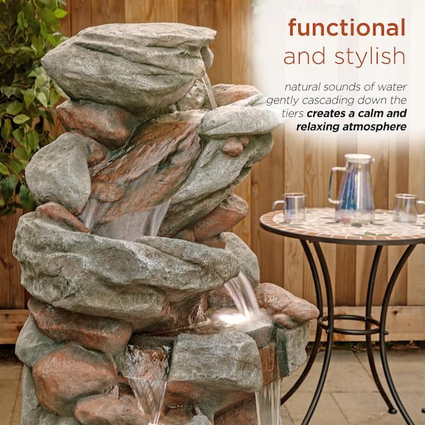 Alpine Corporation 53 in. Tall Cascading Stone Water Fountain with