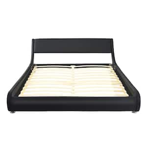 Full Faux Leather Upholstered Platform Bed Adjustable Headboard Black