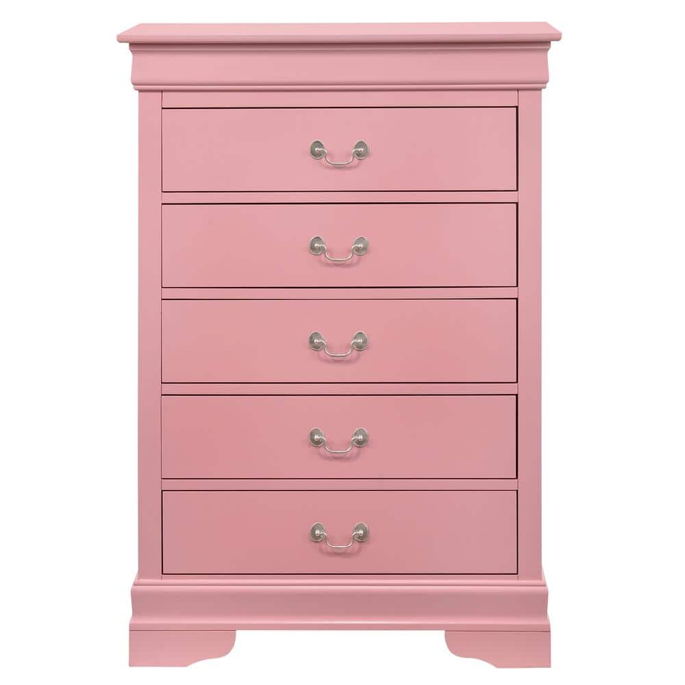 Louis Phillipe 5Drawer Pink Chest of Drawers (33 in. L x 18 in. W x 48