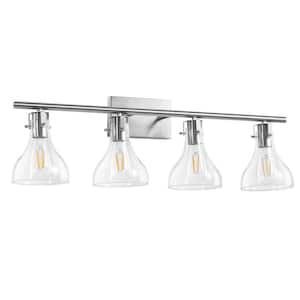 32 in. 4-Light Brushed Nickel Vanity Light with Clear Glass Shade Modern Bathroom Light Fixtures