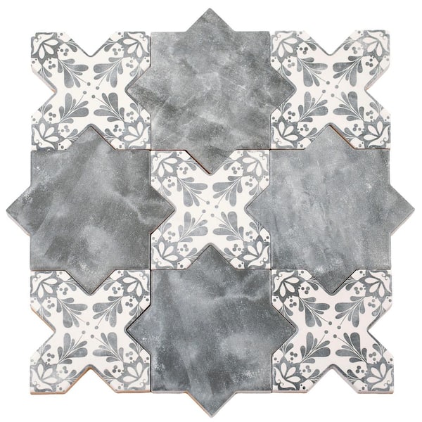 Siena 5.4 in. x 5.4 in. Gray Star with Cross Deco Matte Ceramic Wall and Floor Sample Tile (0.4 sq. ft.)