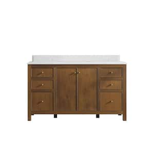 Chicago Veneer 60 in. W x 22 in. D x 36 in. H Single Sink Bath Vanity in Dark Natural with 1.5" Empira White Qt. Top