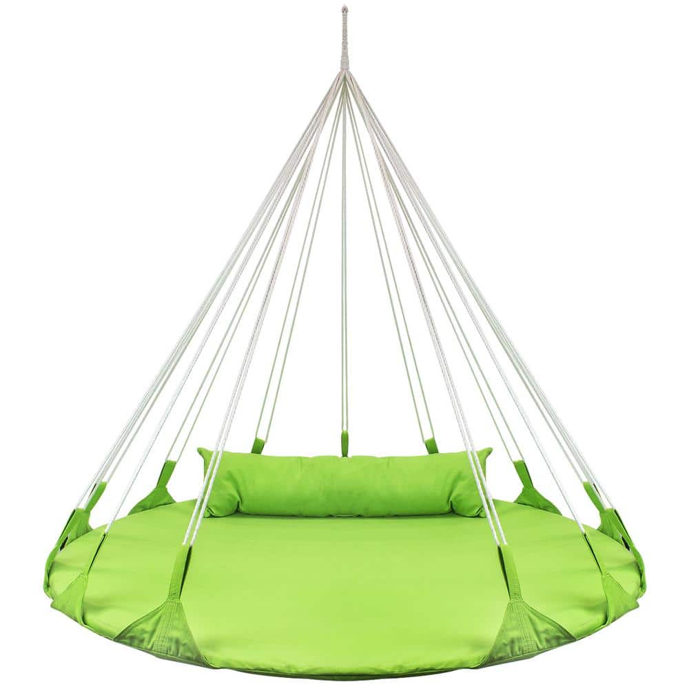 Round 56 in. Disc Swing for Kids Green Premium Cotton Double Hammock Daybed Swing with Pillow price history on PriceWatchPro