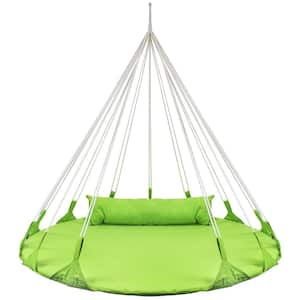 Round 56 in. Disc Swing for Kids Green Premium Cotton Double Hammock Daybed Swing with Pillow