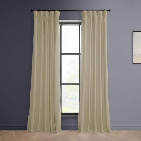 Exclusive Fabrics & Furnishings Light Beige Velvet Rod Pocket Room Darkening Curtain - 50 in. W x 108 in. L Single Panel Window Velvet Curtain