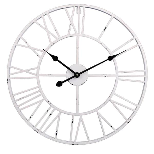 Utopia Alley Roman Round Clock, Distressed White, 24" Diameter