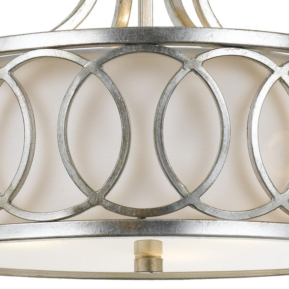 Graham Antique Silver 3-Light Flush Mount with White Silk Shade