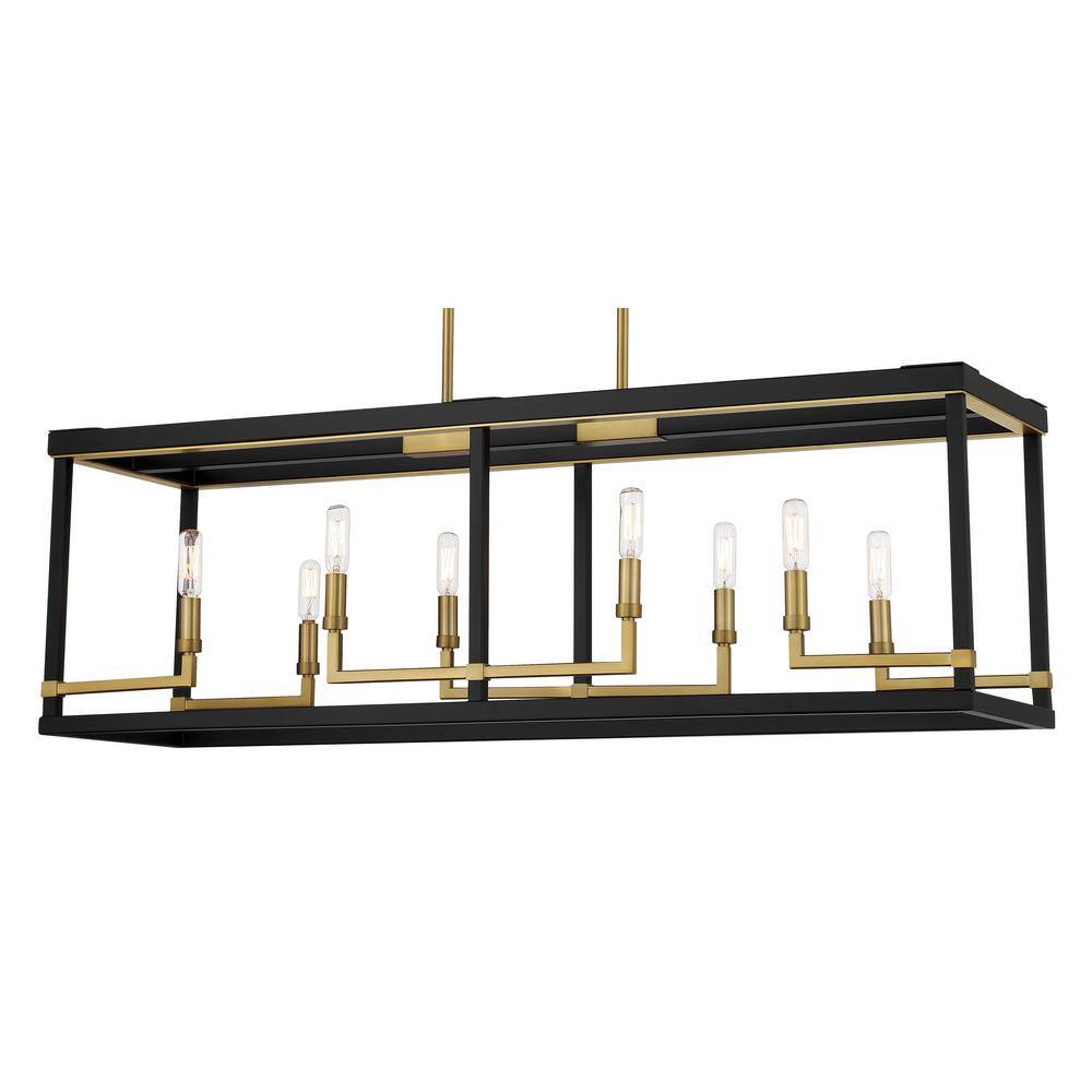 Coal & Soft Brass 8-Light Rectangular Island Pendant