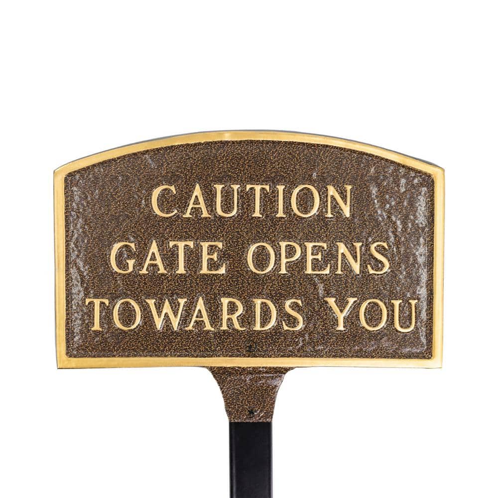 5.5 in. x 9 in. Small Arch Caution Gate Opens Towards You Statement Plaque Sign with Lawn Stake - Hammered Bronze price history on PriceWatchPro