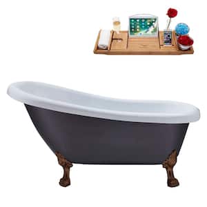 61 in. x 27.6 in. Acrylic Clawfoot Soaking Bathtub in Matte Grey with Matte Oil Rubbed Bronze Clawfeet and Pink Drain